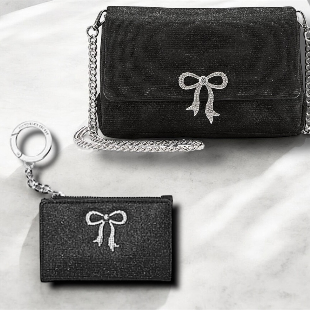 VICTORIA'S SECRET RHINESTONE BOW Convertible Mini Bag & CARD CASE
